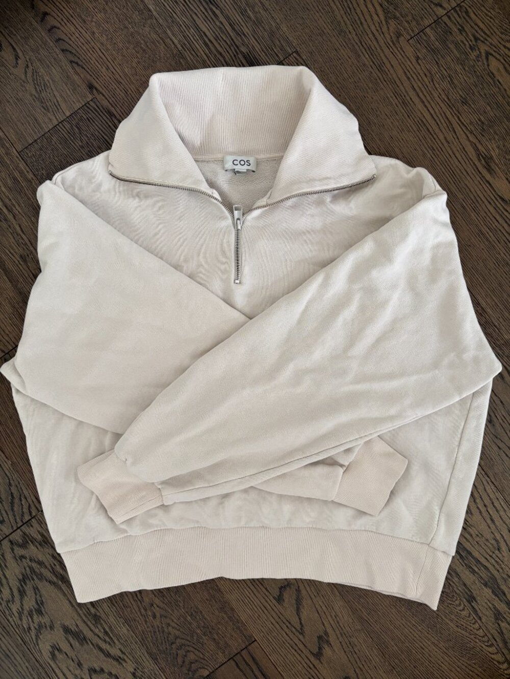 COS Women's Light Cream Zip-Up Turtleneck Sweater Casual Loungewear Comfy Large